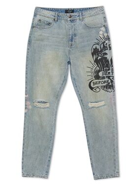 ED HARDY Death Before Dishonor Logo Distressed Denim Jeans Y2K Mens Size 34